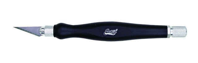 K-26 Rubber Grip Knife with ergonomic handle, number 11 blade, and shatter-resistant cap in vibrant colors for precise cutting.