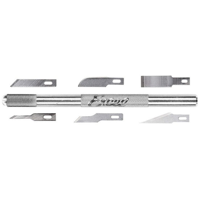 Aluminum hobby knife with replaceable sharp #11 blades, ideal for crafting and precision cutting across various materials.