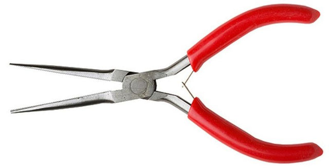 5.5in needle nose pliers with carbon steel construction and comfortable grip for precision cutting and gripping small objects.
