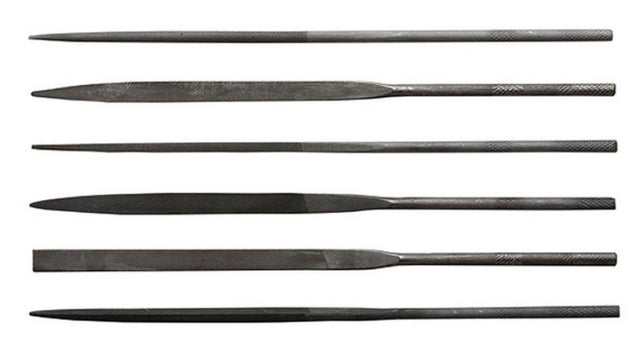 Set of 6 assorted needle files for shaping and smoothing, made from durable high-quality steel, ideal for DIY and crafts.