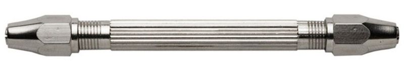 Double-ended pin vise, 100mm chrome steel, with self-centering chucks for precise drilling in wood, plastic, and metal.