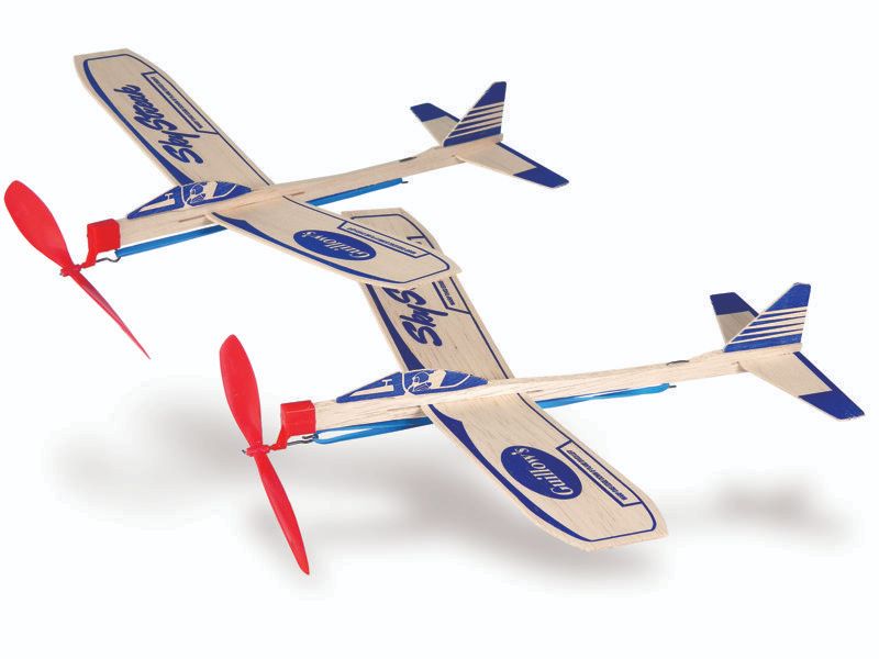 Two lightweight balsa wood gliders from the Sky Streak Twin Pack, ideal for fun and educational outdoor play.