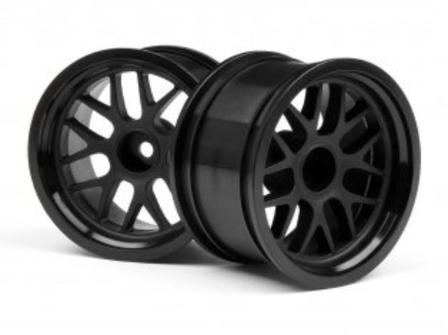 BBS 1/10 scale black wheels, 48x31mm, ideal for upgrading RC cars like Falken Porsche 911 GT3 RSR.