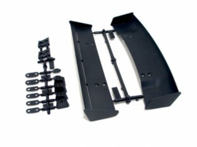 Molded wing set for 1/10 RC cars, featuring two designs for enhanced performance and quick installation without painting.