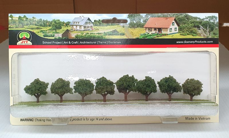 Small Deciduous Trees (3/4-1 inch) for model scenery, featuring detailed designs for realistic landscapes, pack of 8.
