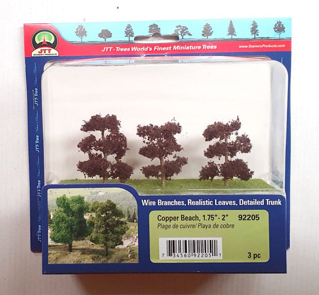 Lifelike JJT Copper Beach Trees, 44-50mm, enhance model landscapes with vibrant autumn foliage and exquisite detail.