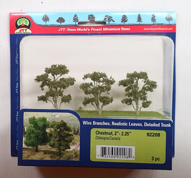 Three intricately crafted chestnut trees (50-57mm) for realistic model landscapes and dioramas.