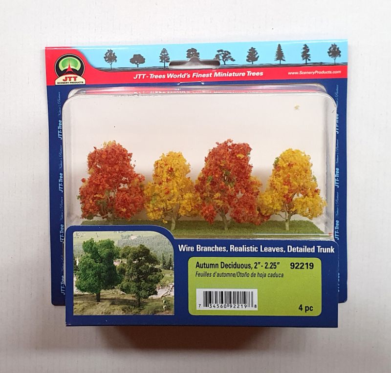 Meticulously crafted autumn deciduous trees, 50-57mm, perfect for enhancing model landscapes with vibrant seasonal colors.