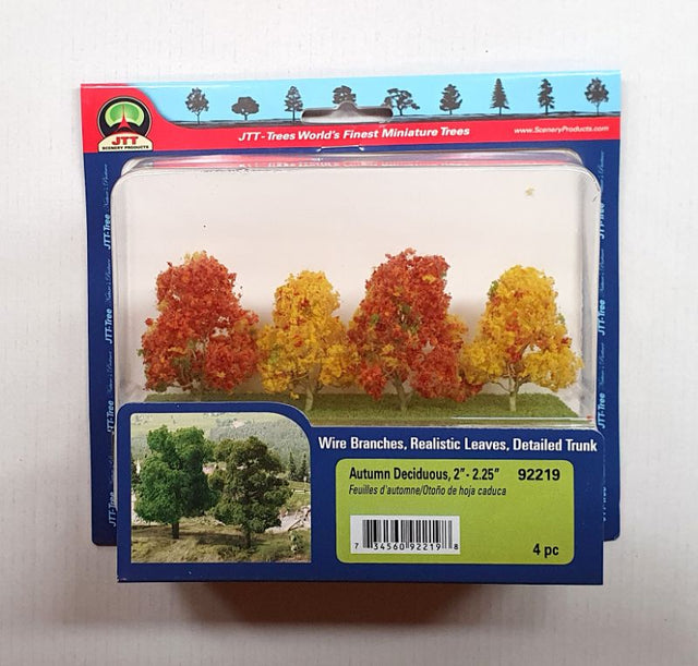 Meticulously crafted autumn deciduous trees, 50-57mm, perfect for enhancing model landscapes with vibrant seasonal colors.