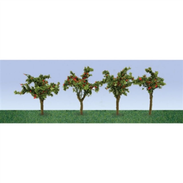 Set of 12 35mm apple trees for HO scale model railways, adding realism and charm to miniature landscapes.