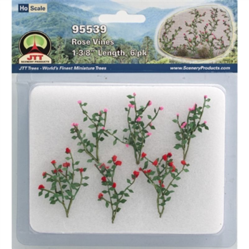 Realistic 35mm rose vines for HO scale, perfect for enhancing model landscapes and dioramas. Set of six.