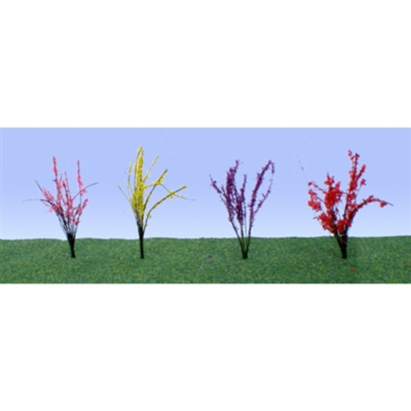 Meticulously crafted JJT HO scale flower bushes, 40-pack, adding vibrant realism to model railway and diorama landscapes.