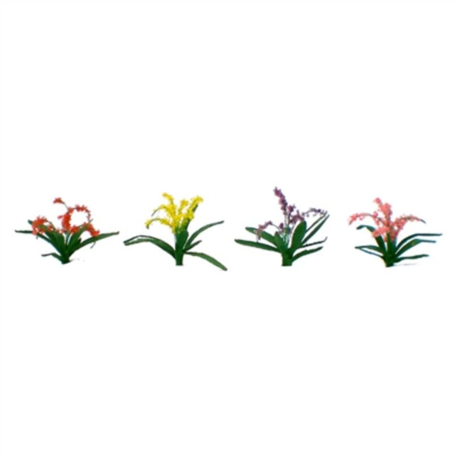 Set of 30 vibrant 10mm flower plants for HO scale model railways and dioramas, enhancing realism and detail.