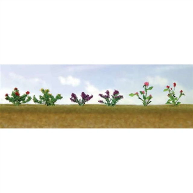 Collection of assorted flower plants in HO scale, ideal for enhancing model scenery and dioramas.