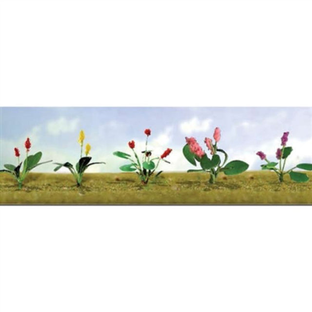 Assorted flower plants set for HO model scenery, includes 12 detailed floral elements.