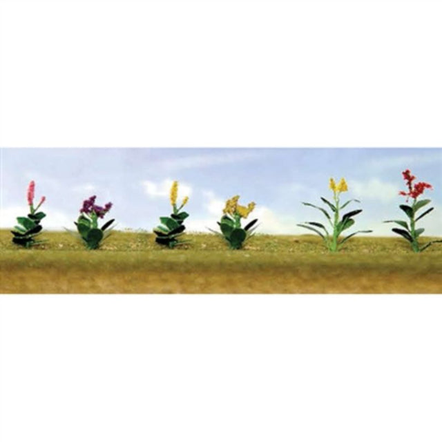 Vibrant assorted flower plants set for 1:48 scale model scenery, enhancing realism in dioramas and train layouts.