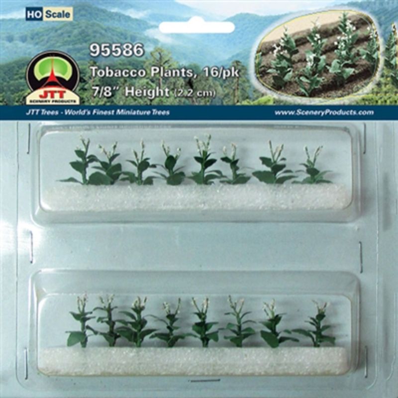 HO scale model tobacco plants set featuring 16 realistic detailed pieces for scenery enhancement.