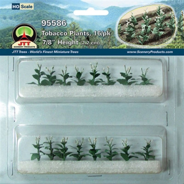 HO scale model tobacco plants set featuring 16 realistic detailed pieces for scenery enhancement.