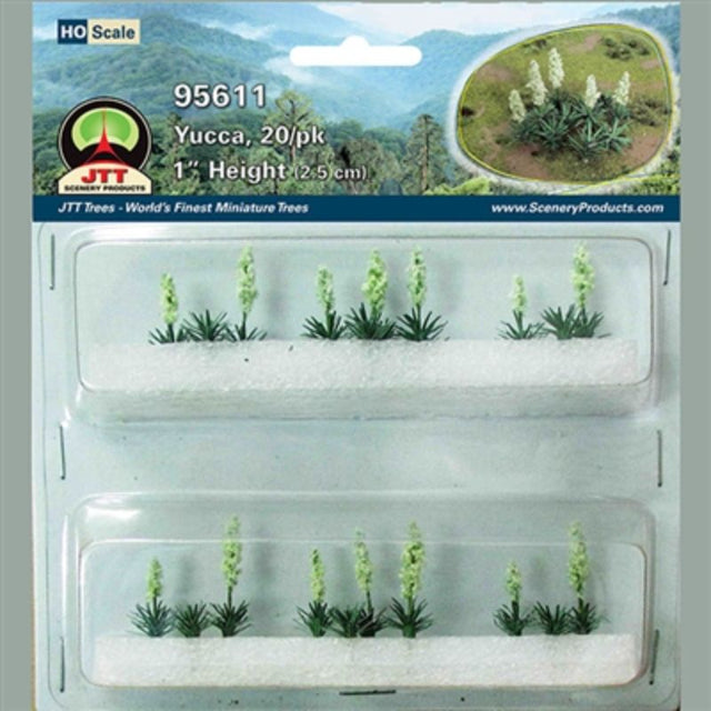 Set of 20 realistic HO scale Yucca plants, perfect for enhancing model railroads and dioramas with vibrant greenery.