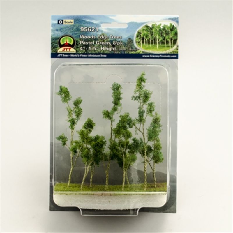 Set of 8 vibrant green model trees, perfect for adding realism to dioramas and model railroads.