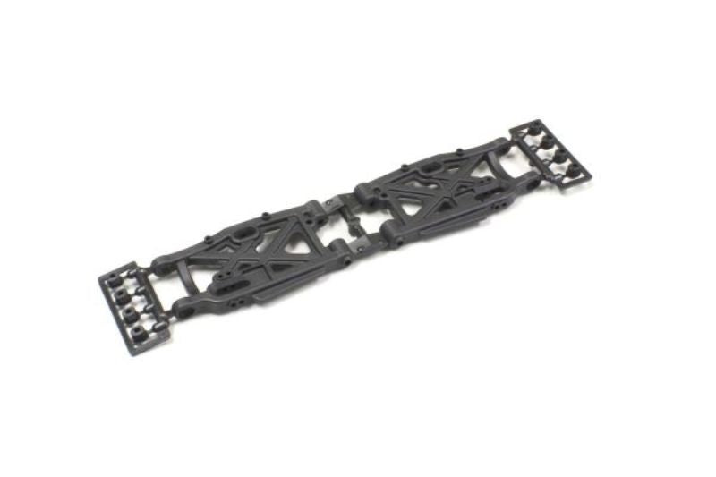Kyosho MP9 RR lower suspension arms for enhanced RC performance and stability on rough terrain.