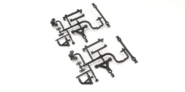 Kyosho FR suspension arm and battery holder for enhanced stability and performance in RC vehicles.