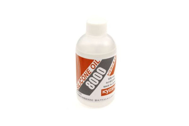 Kyosho silicone oil #8000 in a 40cc bottle, ideal for tuning and maintaining RC vehicles.