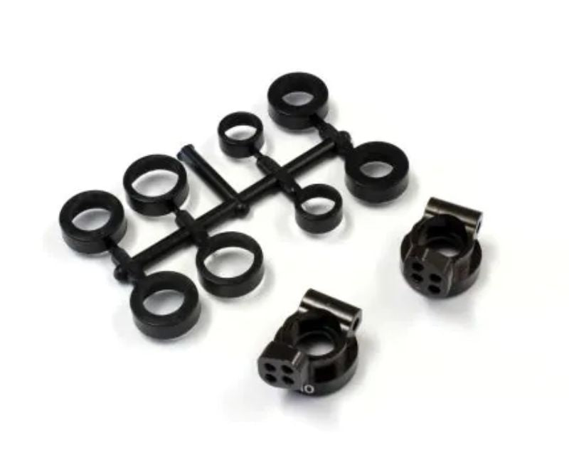 Kyosho 1/10 V2 aluminum rear hubs, 0-degree for improved handling and durability in RC vehicles.
