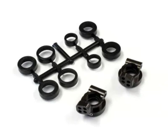 Kyosho 1/10 V2 aluminum rear hubs, 0-degree for improved handling and durability in RC vehicles.