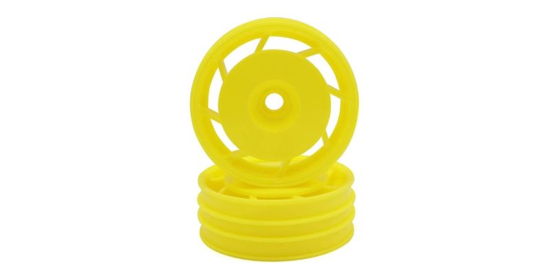 Kyosho Ultima 8D FR wheel in vibrant yellow, 50mm, designed for superior handling and stability on RC racing tracks.