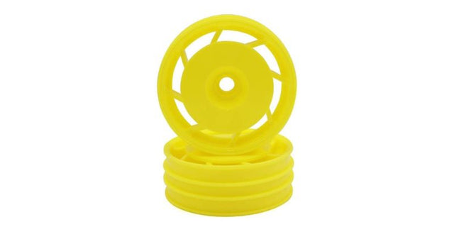 Kyosho Ultima 8D FR wheel in vibrant yellow, 50mm, designed for superior handling and stability on RC racing tracks.