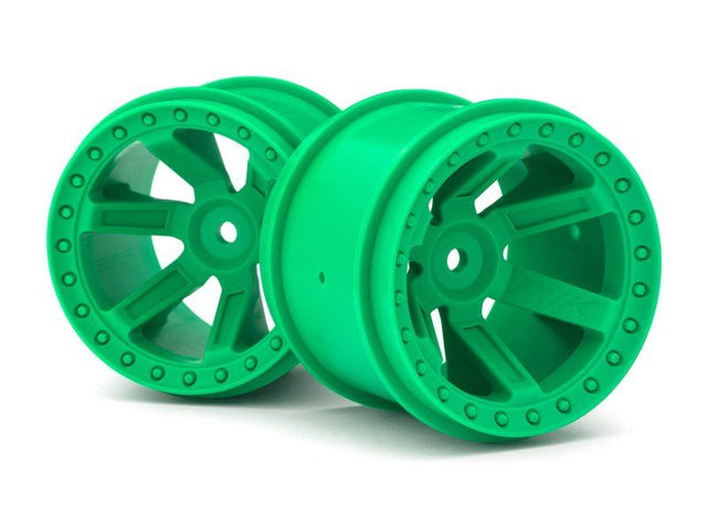 Green replacement wheel for RC vehicles, 2.8in diameter, 62mm width, 12mm hex hub for optimal performance.