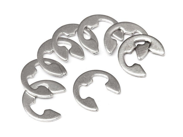 Durable 4mm E clips set of 8, perfect for securing components in RC vehicles and drones.