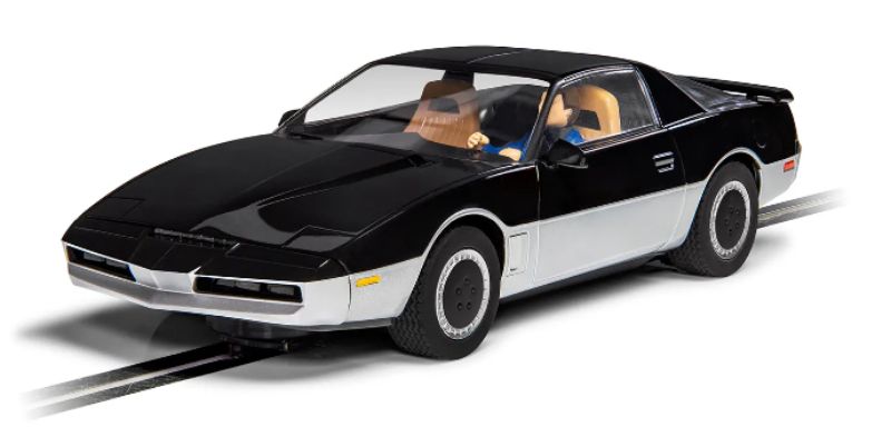 Scalextric K.A.R.R. slot car with amber light, modeled after TV's Knight Rider, perfect for racing and collectors.