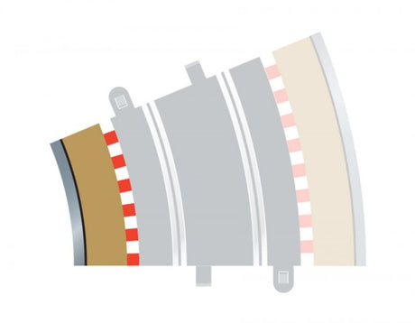 Scalextric R3 Borders Inner 4, set of four 22.5-degree curves for enhanced slot car racing precision and compatibility.
