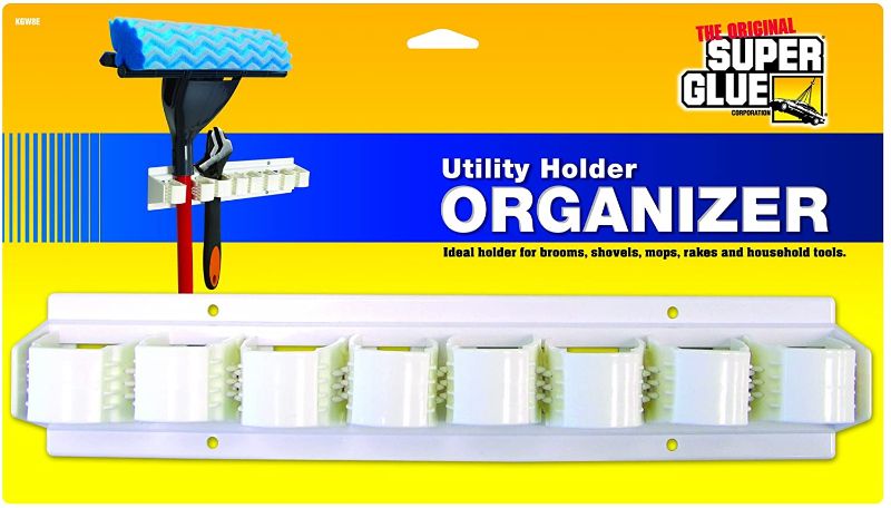 Compact utility organizer with 8 compartments for easily storing and accessing adhesives in crafting supplies.