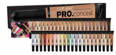 LA Girl Pro Conceal Box with 30 concealers, 10 color correctors, and 3 highlighters for flawless skin.