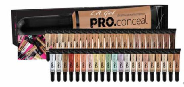 LA Girl Pro Conceal Box with 30 concealers, 10 color correctors, and 3 highlighters for flawless skin.