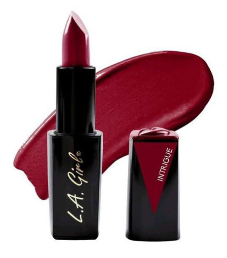 LA Girl Lip Attraction Lipstick in Intrigue, a high-pigment, hydrating lipstick with a glossy finish and sleek packaging.