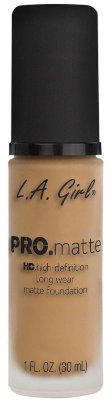 LA Girl Pro Matte Foundation in Sandy Beige with creamy texture, soft suede finish, and skin-nourishing ingredients.