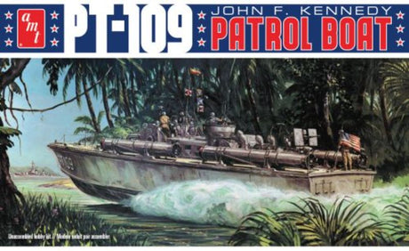 1/64 scale model of Patrol Boat PT-109, featuring details from JFK's WWII service, includes decals and display base.