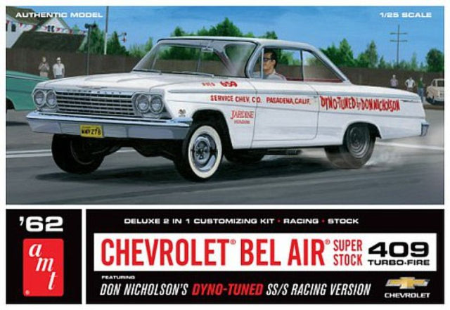 1/25 '62 Bel Air SS 'Nicholson plastic model kit showcasing a detailed classic muscle car with 409 Turbo engine components.