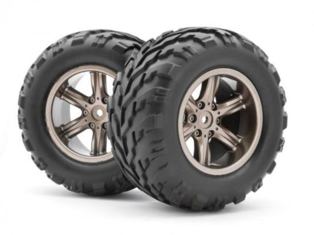 High-quality T&W Dark Grey (2) wheels and tires for RC cars, offering durability, grip, and a stylish sleek finish.