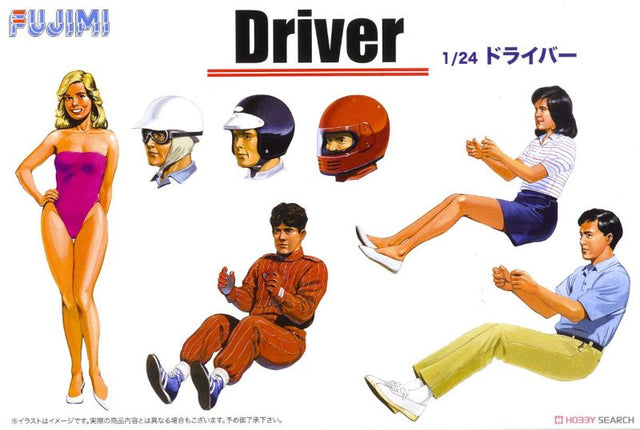 Fujimi 1/24 Drivers Kitset featuring 3 detailed driver figures and 1 mascot for enhancing automotive model displays.