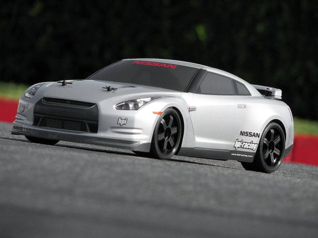 Nissan GT-R R35 radio control car body, 200mm, with premium vinyl decals and realistic detailing for 1/10 scale setups.