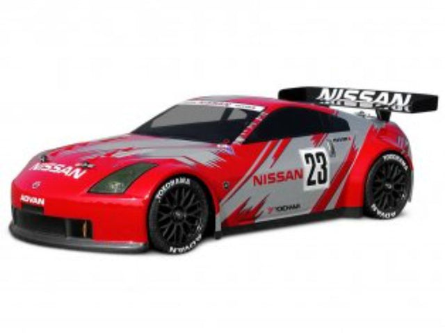 190mm Nissan 350Z Nismo GT body for 1/10 RC cars by HPI Racing, designed for racing performance.