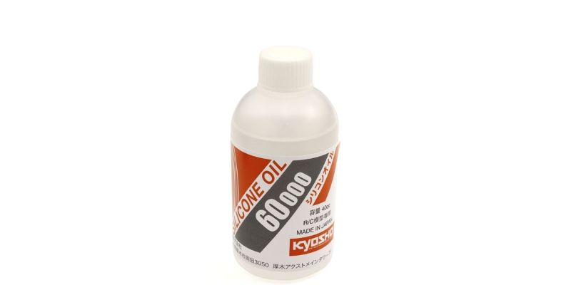 Kyosho Silicone Oil #60000, 40cc bottle, essential for maintaining RC vehicle performance and durability.