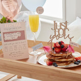 Customisable Breakfast in Bed Set featuring a scratch-to-reveal menu and charming decorative toppers for a delightful morning surprise.