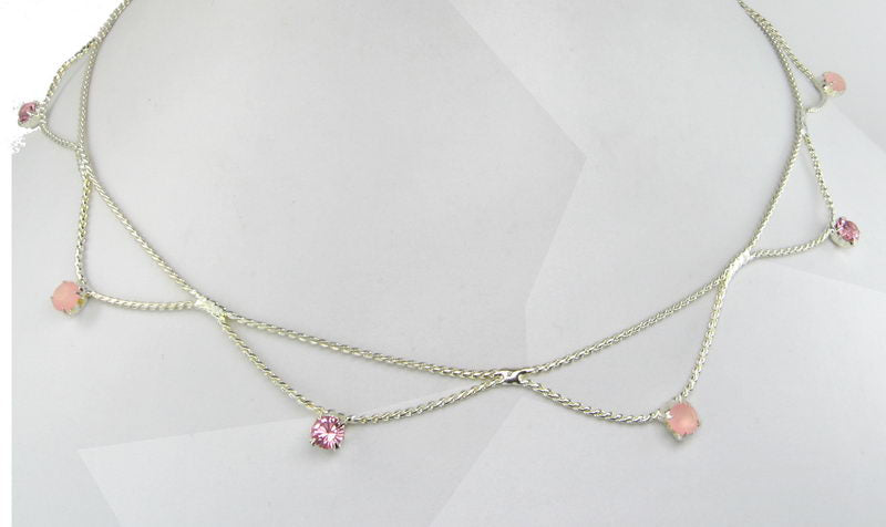 Necklace - Peach Silver Wavy - Pink