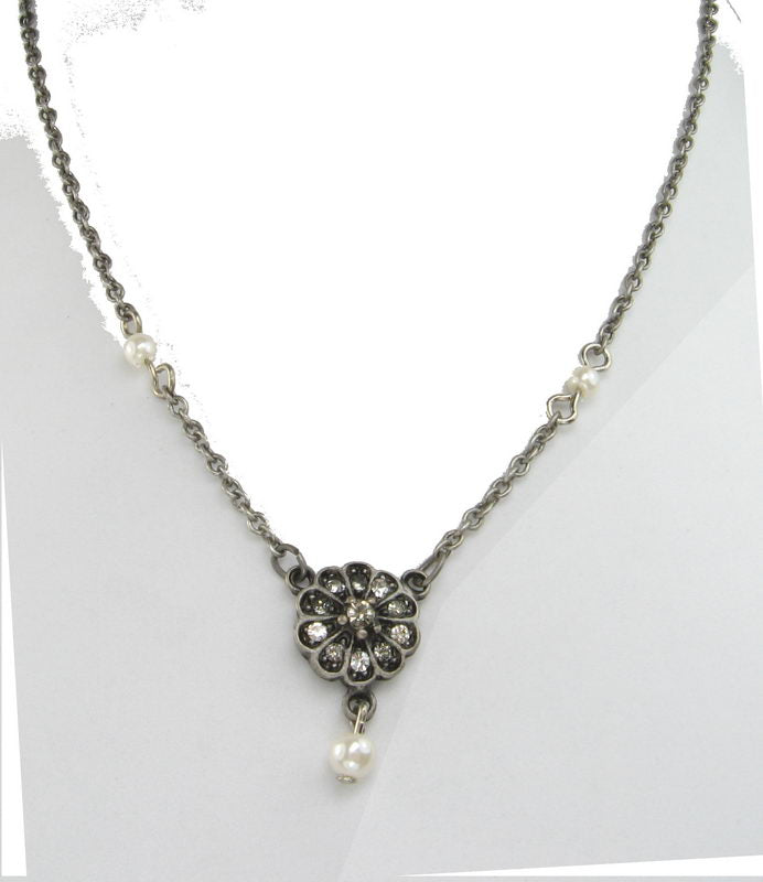 Necklace - Pewter Beads with Drops - Grey
